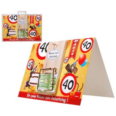 Deko Mausefalle auf Karte zum 40. Geburtstag