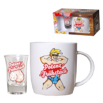Potenz-Fruehstueck-Set 2teilig mit Tasse und Schnapsglas