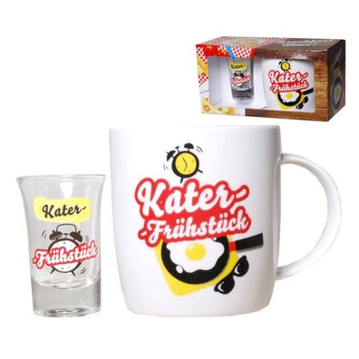 Kater-Fruehstueck-Set 2teilig mit Tasse und Schnapsglas