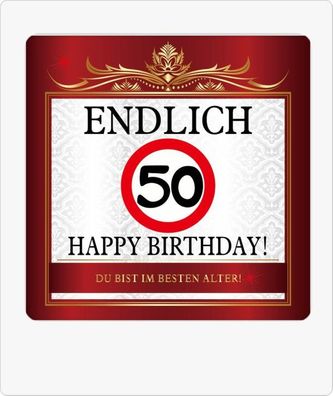 Aufkleber mit Text Endlich 50