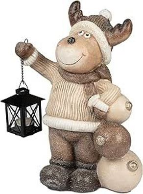 Grosser Formano Dekorativer Elch mit Laterne creme-braun fuer Winter und Weihnachten