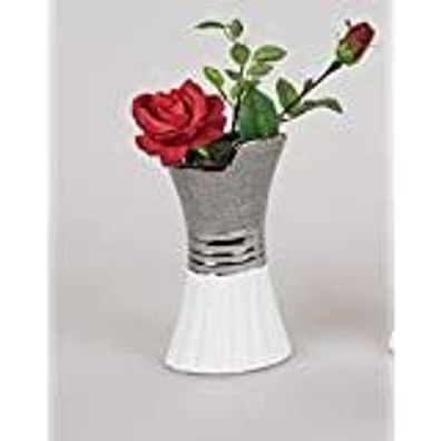 Dekorative Blumenvase Vase Keramik 30cm weiss-silber