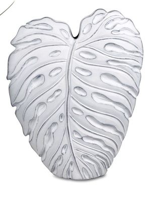 Vase Blatt 42cm Dekovase antik weiss mit silber Blumenvase aus Keramik