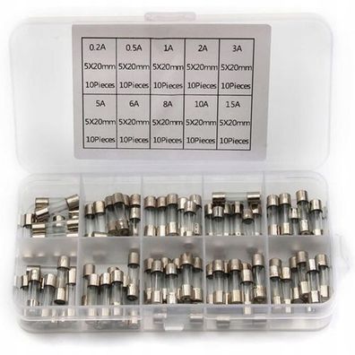 Rosfix Set Glasrohrsicherungen 5x20 mm – 0,2–20A | 100 Stück Schnellblow