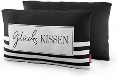 La Vida Kuschelkissen Glueckskissen Streifen schwarz weiss 25x40cm