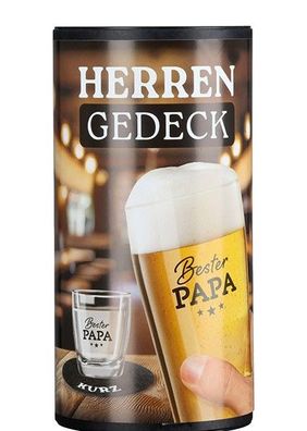 Herrengedeck, 4 teilig, Bester Papa, Bierglas, Schnapsglas, 2 Filz Untersetzer in ein