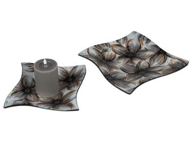 Dekorative Magnolie Teller / Schale, Kerzenteller Deko-Teller 23x23cm aus Farbglas