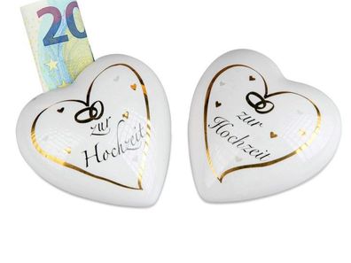 Formano Spardose Herz Hochzeit, gold, Porzellan, ca 8,5 x 8 cm - Geschenke zur Hochze