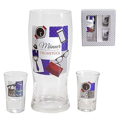 Glaeser 3er Set Bier- und Schnapsglas fuer Maenner