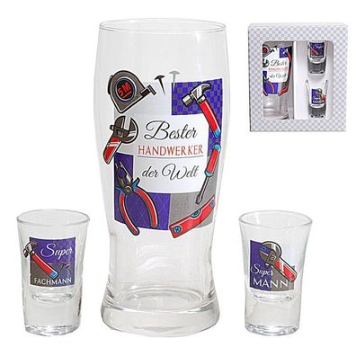 Glaeser 3er Set Bier- und Schnapsglas fuer Handwerker