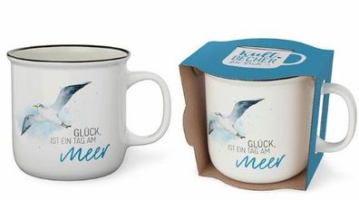 Tasse Becher Keramik weiss, 250 ml, Tasse mit Spruch Moewe, 1 Stueck - Glueck