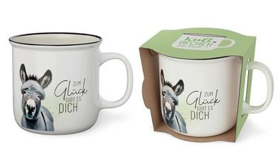 Tasse Becher Keramik weiss, 250 ml, Tasse mit Spruch Esel, 1 Stueck - Zum Glueck