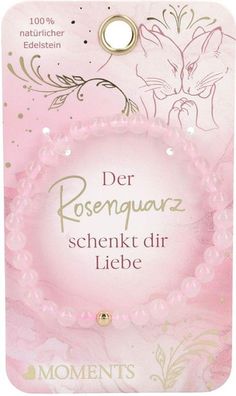 Moments Premium Rosenquarz Armband, 100% Natuerlicher Edelstein, Rosa, Liebesthema Sc