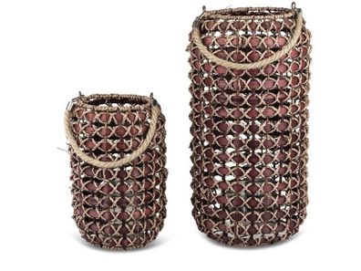 Dekorative Laterne 20x30cm aus Bambus beere mit Glaseinsatz