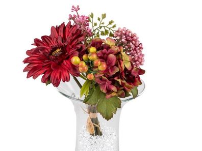 Bluetenzweig Blumenstrauss Kunstbluete Kunstblumen Strauss Gerbera 26cm bordeaux