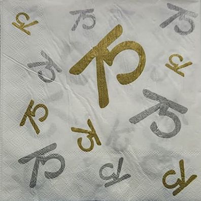 Servietten zum 75. Geburtstag, silber/gold, 20-tlg. Aus Papier, 33x33cm