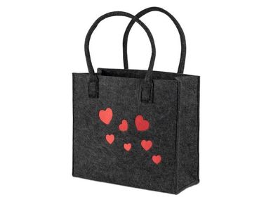Tasche Einkaufstasche Shopper Filz-Tasche schwarz 40x18cm H:34cm mit aufgestickten He