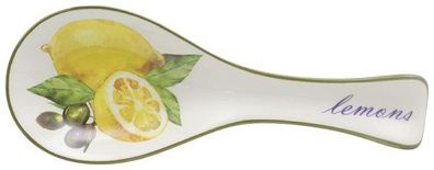 Exner GmbH Keramik Loeffelablage mit Zitronen und Oliven Motiv, Rund, 24,7x9x2,5cm