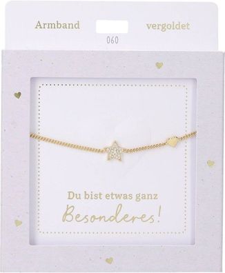 Damen Edelstahl Armband mit Herz-Anhaenger, 15-20cm Verstellbar-Stern Gold