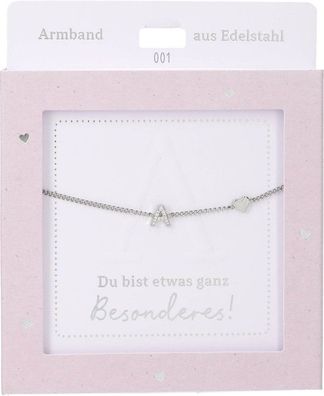 Damen Edelstahl Armband mit Herz-Anhaenger, 15-20cm Verstellbar-A Silber