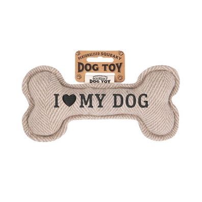 Quietschender Hunde Knochen form-Hundespielzeug I love my dog -cream