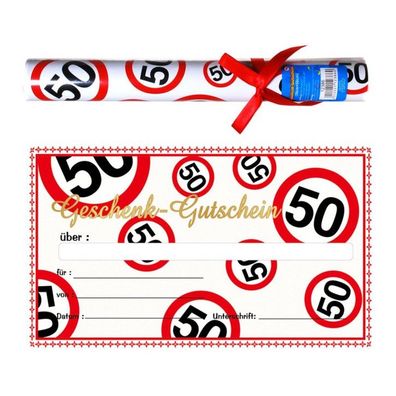 Riesen-Geschenk-Gutschein in Papp-Roehre 50. Geburtstag