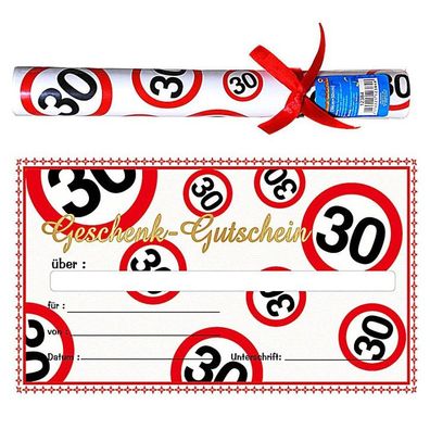 Riesen-Geschenk-Gutschein in Papp-Roehre 30. Geburtstag