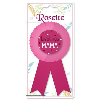 Anstecker Rosette "Lieblings-Mama" mit Anstecknadel, ca. 14x8 cm