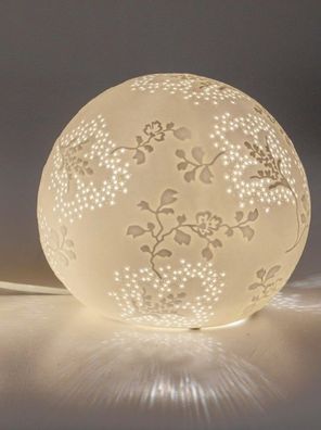 Lampe Kugel 16cm Zweige-weiss aus Porzellan