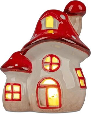 LED Deko Licht Pilzhaus 13cm Herbst Klassik Rot Dekoration sortiert 1 Stueck