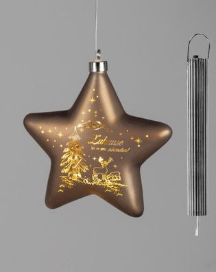 Haenger Stern Fensterschmuck braun-gold mit LED-Licht + Timer 15cm aus mattem Farbgla