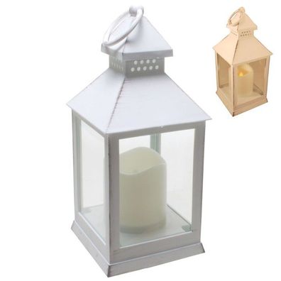 Laterne mit LED-Kerze, antikweiss, mit Timer-Funktion Kunststoff, 24 x 10 cm Lieferun