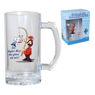 1 Stueck Bierglas Bierkrug im Geschenkkarton zum Hobby Angeln- Geschenke fuer Angler