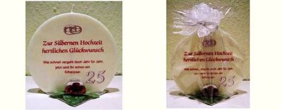 Geschenk Kerze zur Silberhochzeit 215g Grundpreis 139,30â€?Â¬/kg