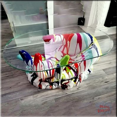 Glastisch Couchtisch mit moderner Spritzlackierung Designer Sofatisch Kunstharz