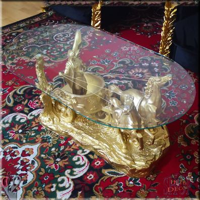 Couchtisch Glas Glastisch Wohnzimmertisch Ben Hur Gold Tisch Sofatisch Kunstharz