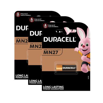 3x Duracell Batterie MN27 A27 LR27A GP27 L828 12V 18mAh ø 8x28mm