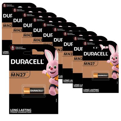10x Duracell Batterie MN27 A27 LR27A GP27 L828 12V 18mAh ø 8x28mm