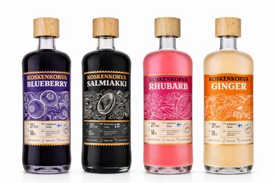 Koskenkorva Likör Set 4x 0,5L – Blueberry, Salmiakki, Rhubarb & Ginger – Finnis