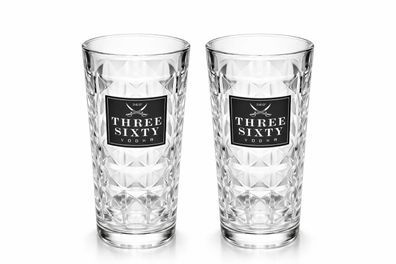 Three Sixty Vodka Longdrinkgläser 2er Set 0,3L geeicht – oben rund, mit Logo, s