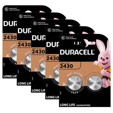 5x Duracell Knopfzelle Lithium CR2430 3V Batterien 2er Blister CR 2430