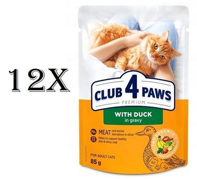12 * 85g Club 4 Paws Katzenfutter Nassfutter Ente Sauce Premium Adult