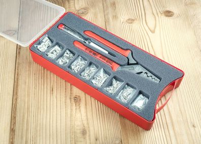 Aderendhülsen-Presszangen-Sortiment, unisoliert, inkl. Spannungsprüfer, NWS 143-BS