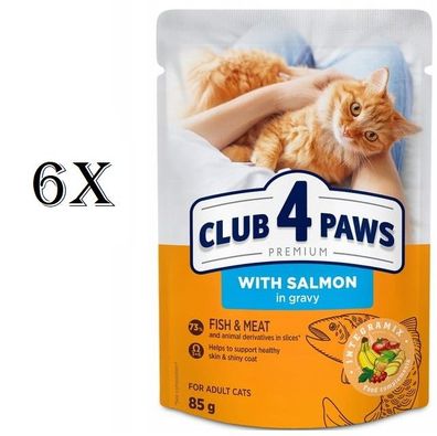 6 * 85g Club 4 Paws Katzenfutter Nassfutter Lachs Sauce Premium Adult
