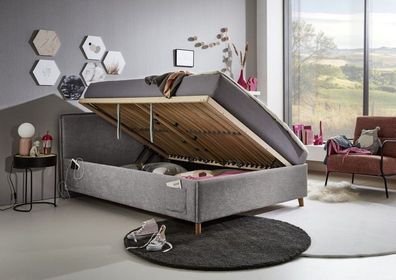 Polsterbett mit Bettkasten Lattenrost 3 Größen Jugendbett USB-Anschluss Grau