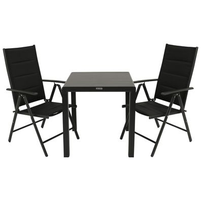 Garnitur Sitzgruppe 3-teilig, Aluminium anthrazit + Kunstgewebe schwarz, Tischplat