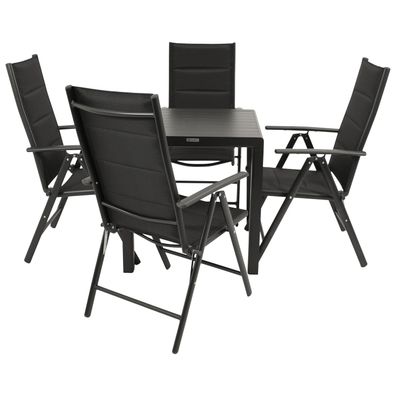 Garnitur Sitzgruppe 5-teilig, Aluminium anthrazit + Kunstgewebe schwarz, Tischplat