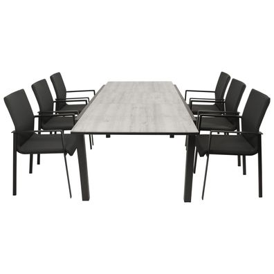 Garnitur Sitzgruppe 7-teilig, Aluminium + Kunstgewebe anthrazit, Tischplatte Glas
