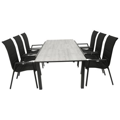 Garnitur Sitzgruppe 7-teilig, Aluminium anthrazit + Kunstgewebe schwarz, Tischplat