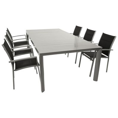Garnitur Sitzgruppe 7-teilig, Aluminium ailbergrau + Kunstgewebe schwarz, Tischpla